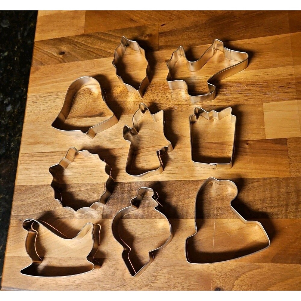 Lot of 9 Aluminum Metal Holiday Christmas Cookie Cutters Holiday Shapes EUC